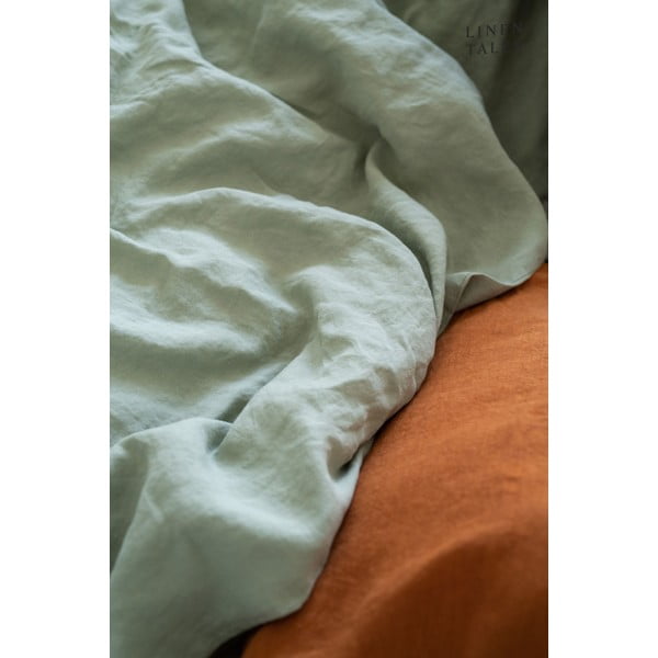Светлозелен еластичен ленен чаршаф 140x200 cm Sage – Linen Tales-image-2