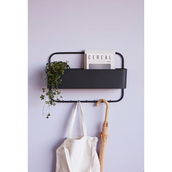 Стенна закачалка от стомана с място за съхранение - Hübsch-image-1