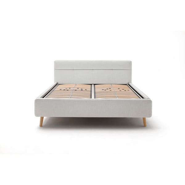 Светлосиво двойно легло 160x200 cm тапицирано с място за съхранение с включена подматрачна рамка Lotte – Meise Möbel-image-3