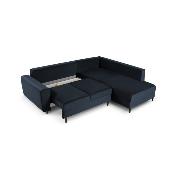 Тъмносин кадифен разтегателен ъглов диван с място за съхранение (десен ъгъл/L форма) Kyoto – Cosmopolitan Design-image-3
