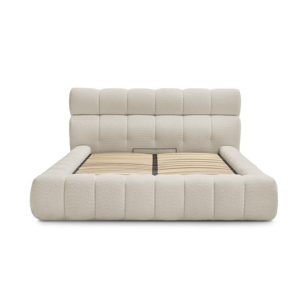 Бежово двойно тапицирано легло с място за съхранение с включена подматрачна рамка 180x200 cm Mont Blanc – Bobochic Paris-image-2