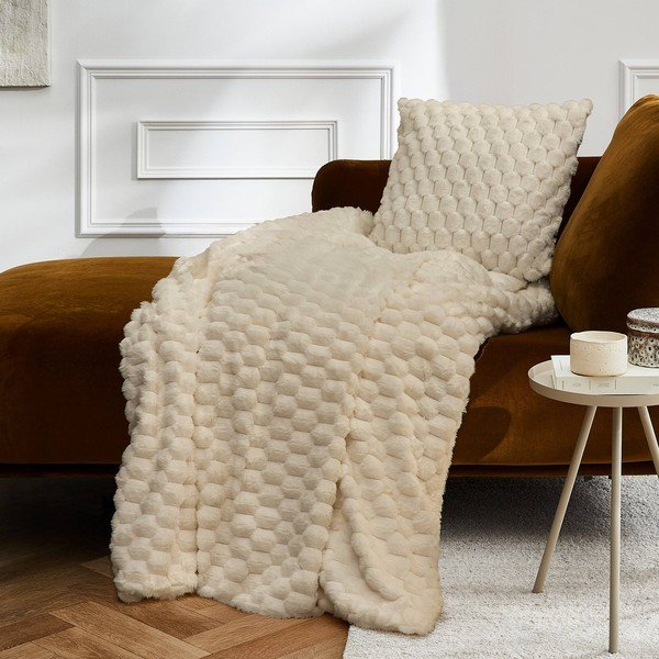Одеяло от микроплюш в цвят слонова кост 180x220 cm Frosty – douceur d'intérieur-image-1