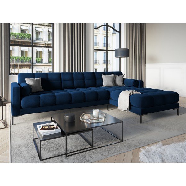 Тъмносин ъглов диван от кадифе , десен ъгъл Bali - Cosmopolitan Design-image-1