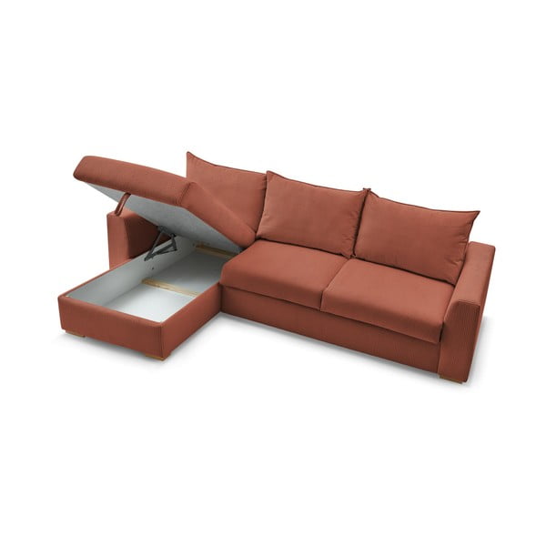 Разтегателен ъглов диван от рипсено кадифе в тухлен цвят (променлив) Augustin – Bobochic Paris-image-4