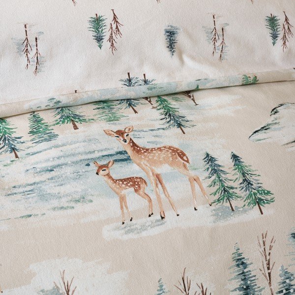 Единично  фланелено спално бельо в естествен цвят 135x200 cm Brushed Christmas Deer – Catherine Lansfield-image-3