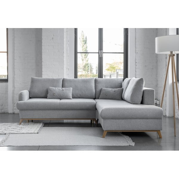 Светлосив разтегателен/с място за съхранение ъглов диван (десен ъгъл/L форма) Scandic Lagom – Miuform-image-1