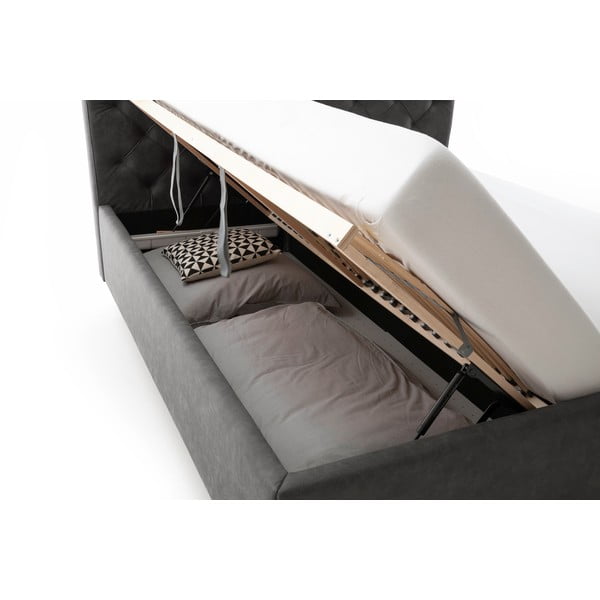 Тъмносиво двойно легло 180x200 cm тапицирано с място за съхранение с включена подматрачна рамка San Remo – Meise Möbel-image-1