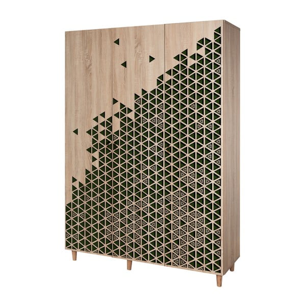 Mode Geometry Зелен гардероб с три врати, 135 x 192 cm - Vella
