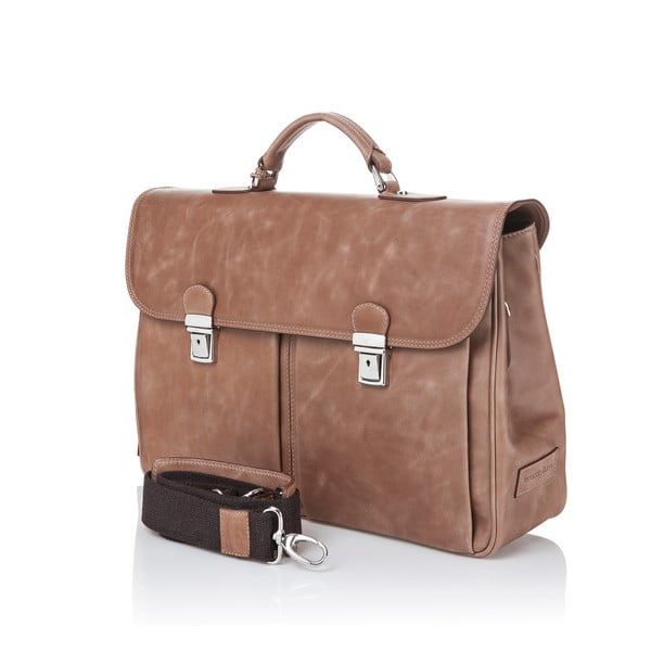 Кафяво мъжко куфарче от телешка кожа в цвят коняк - Ferruccio Laconi-image-1