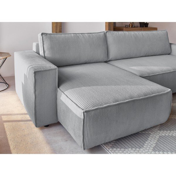 Светлосив велурен разтегателен диван Nihad - Bobochic Paris-image-1