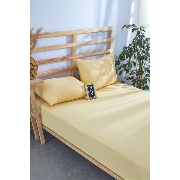 Жълти еластични памучни чаршаф и калъфка за възглавница в комплект 180x200 cm – Mila Home