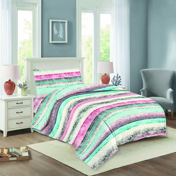 Памучно спално бельо за единично легло в цвят мента/розово 140x200 cm Nela - Cotton House