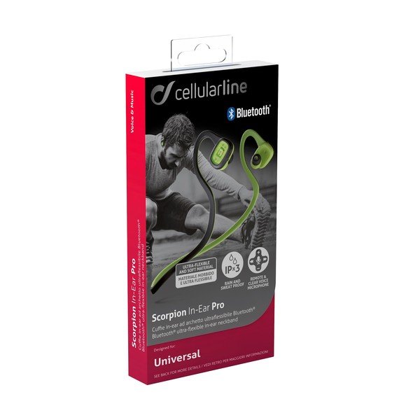 Černo-zelená sportovní bezdrátová In-ear sluchátka CellularLine SCORPION, Bluetooth-image-2