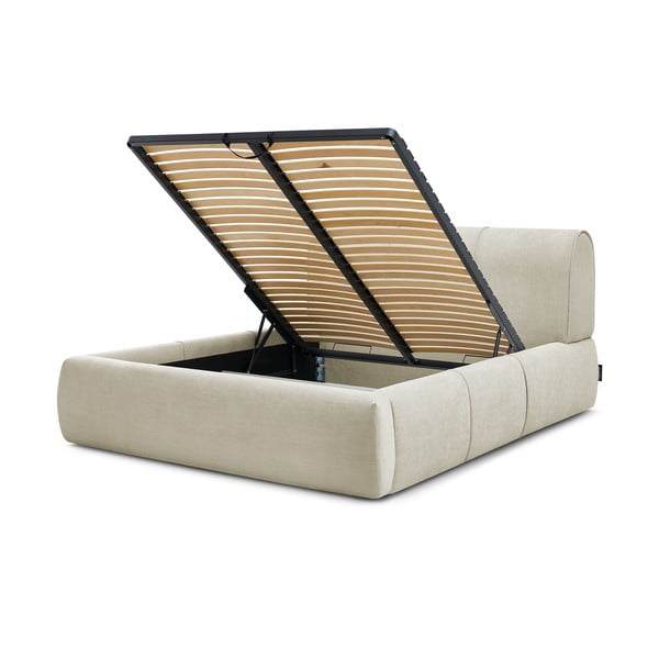 Бежово тапицирано двойно легло с място за съхранение с решетка 180x200 cm Vernon - Bobochic Paris-image-4