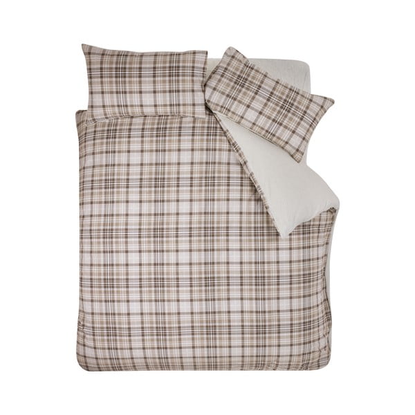 Кафяво двойно удължено спално бельо от шерпа 230x220 cm Cosy Sherpa Check – Catherine Lansfield