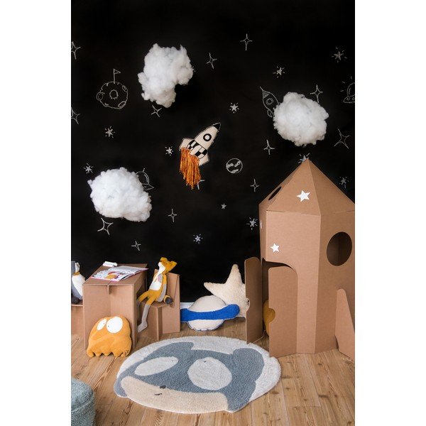 Сив и кремав вълнен ръчно изработен детски килим подходящ за пране ø100 cm Astromouse – Lorena Canals-image-3
