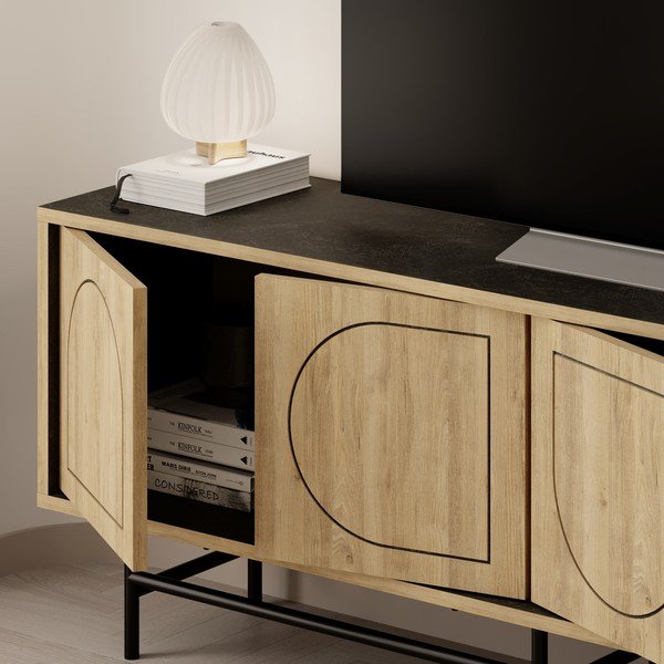 Черно-естествена маса за телевизор от декор от дъб  149,5x56,5 cm Giana – Marckeric-image-4