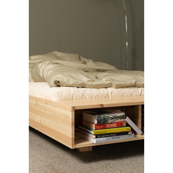 Единично легло 90x200 cm от масивен бор без табла с включена подматрачна рамка в естествен цвят Merge – Karup-image-4