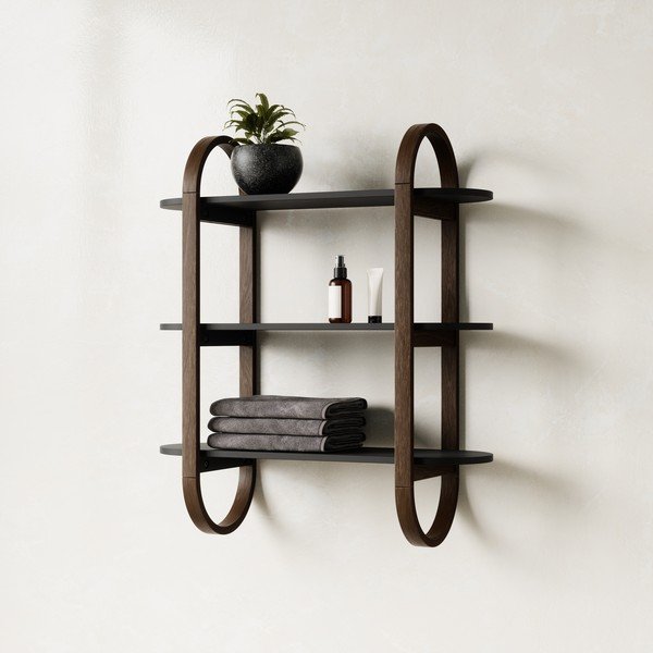 Черен естествен двуетажен рафт от орех Bellwood - Umbra-image-1