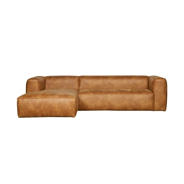 Кафяв ъглов диван от рециклирана кожа , ляв ъгъл Bean - WOOOD