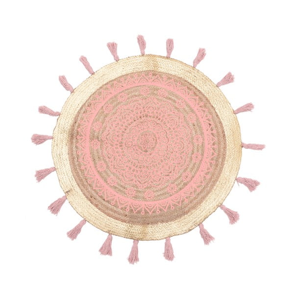 Розов кръгъл килим от юта и памук , ⌀ 90 см - InArt