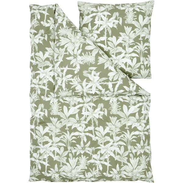Зелено-сив чаршаф за единично легло от памук Ранфорс, 155 x 220 cm - Westwing Collection
