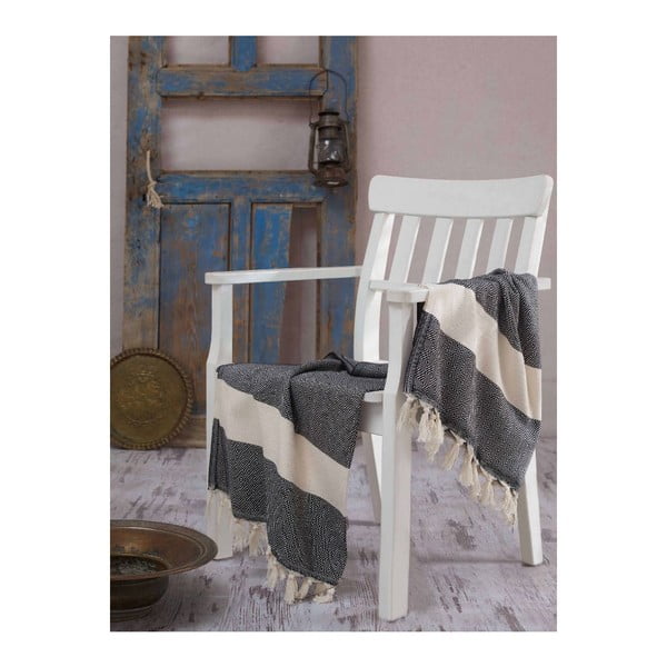 Krémovo-černá osuška Hammam Elmas, 100 x 180 cm-image-1