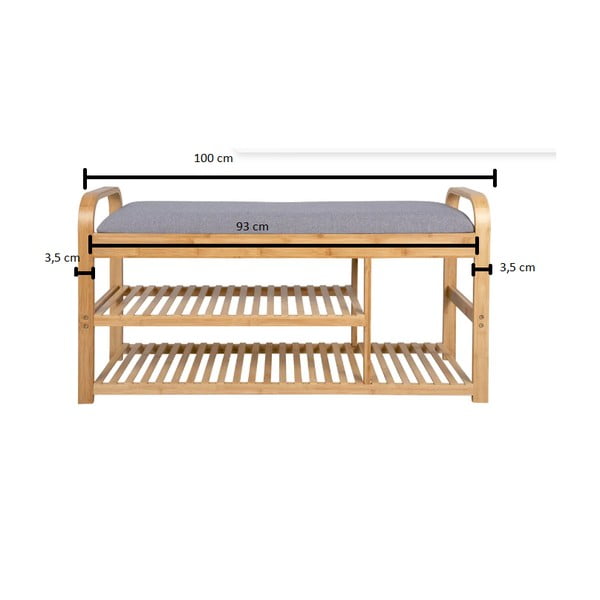 Сив/естествен бамбуков шкаф за обувки с пейка - Leitmotiv-image-4
