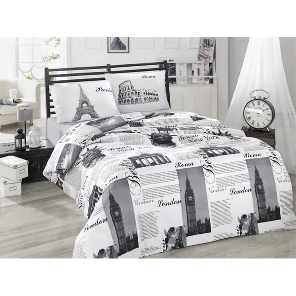Черно-бяло памучно спално бельо за двойно легло 200x200 cm City - Mijolnir