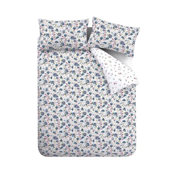 Бяло-синьо  единично  фланелено спално бельо 135x200 cm Ophelia Floral – Bianca-image-2