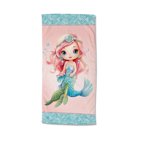 Синя-розова детска кадифена плажна кърпа 75x150 cm Alisse – Good Morning