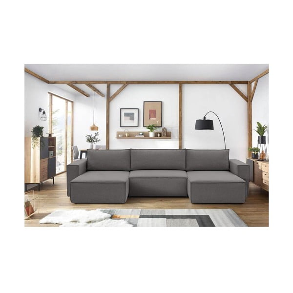 Сив ъглов U-образен диван Nihad - Bobochic Paris-image-1