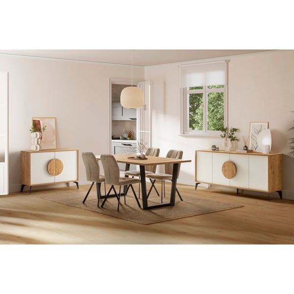 Нисък скрин с дъбов декор в бял и естествен цвят 110x82 cm Vae - Marckeric-image-1