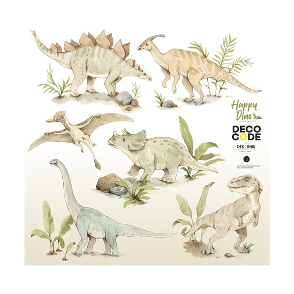 Комплект детски стикери за стена с мотиви на динозаври , 100 x 100 cm Happy Dino - Dekornik