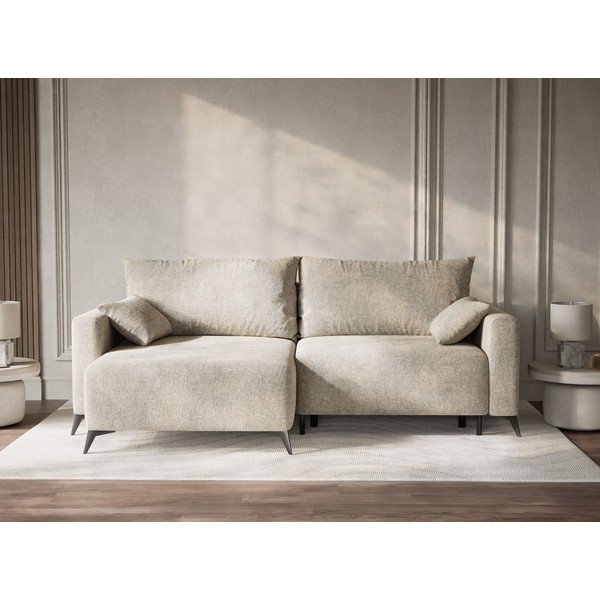 Бежов шенилов сгъваем/с място за съхранение ъглов диван (ляв ъгъл) Leon – Maison de Rêve-image-1