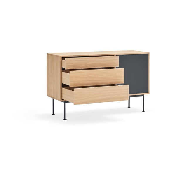 Антрацитно сив скрин с дъбов фурнир, ширина 128 см Yoko - Teulat-image-3