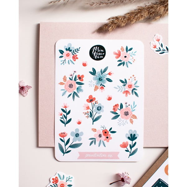 Лист с винилови стикери с мотив "Цветя", 10,5 cm x 14,5 cm - Printintin-image-1