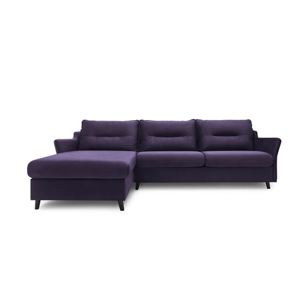 Ъглов разтегателен диван от кадифе в цвят слива, ляв ъгъл - Bobochic Paris