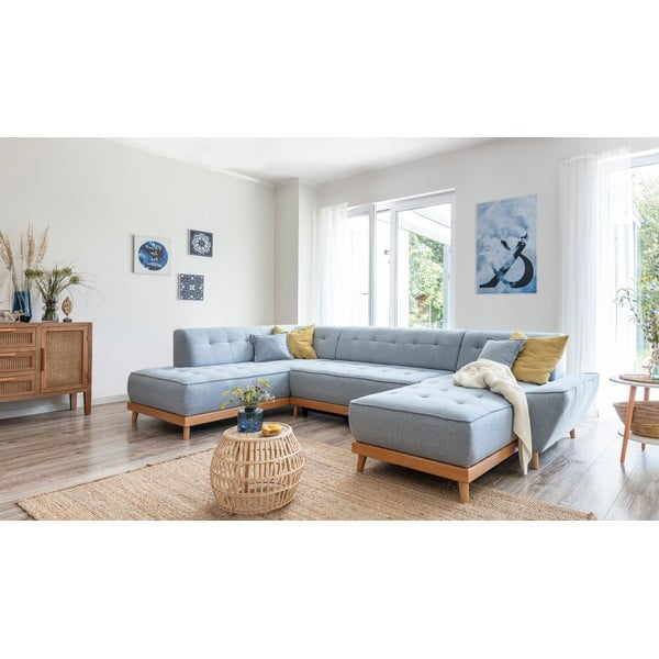 Светлосин U-образен разтегателен диван, ляв ъгъл Dazzling Daisy - Miuform-image-4