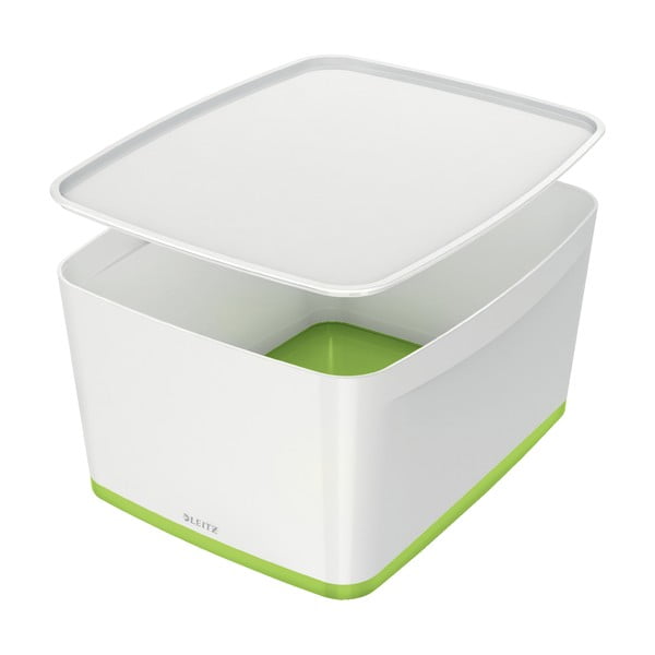 Бяло-зелена пластмасова кутия за съхранение с капак MyBox - Leitz