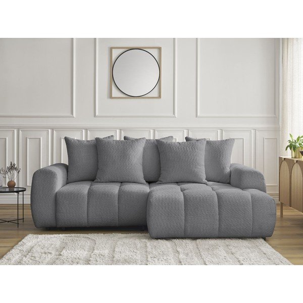 Сив  разтегателен ъглов диван с място за съхранение от букле (десен ъгъл) Roxelane – Bobochic Paris-image-1