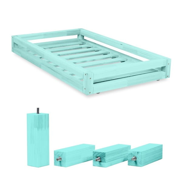 Комплект от синьо чекмедже под леглото и 4 удължени крака , за легло 90 x 160 cm - Benlemi