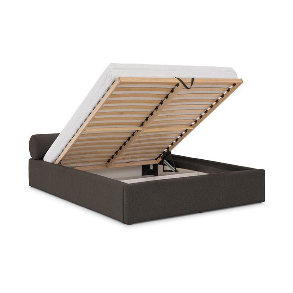 Тъмносиво двойно легло 140x200 cm тапицирано с място за съхранение с включена подматрачна рамка Cille – Ropez-image-2