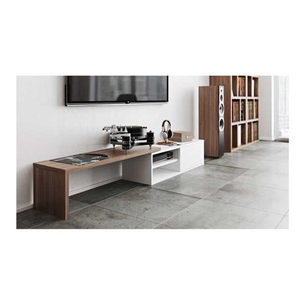 Бяла маса за телевизор с детайли от орехово дърво - TemaHome-image-4