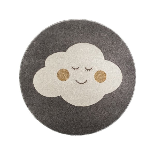Сив кръгъл килим с мотив на облак Grey Cloud, ø 133 cm - KICOTI