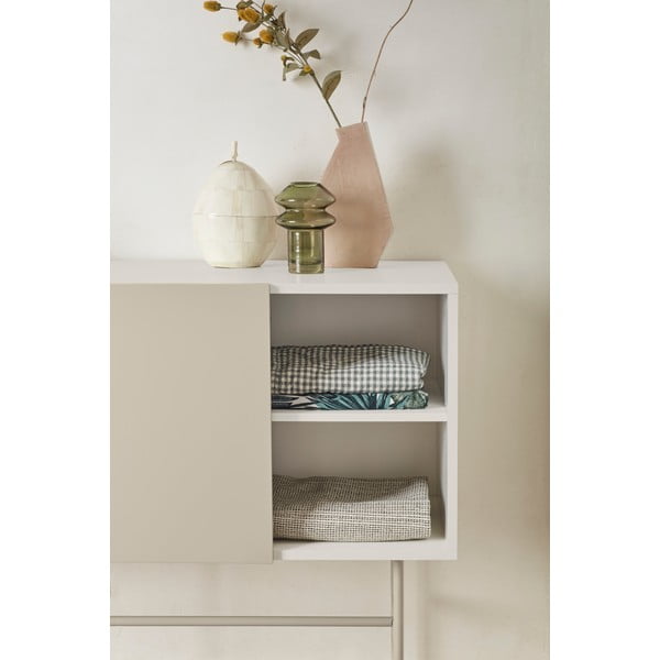 Нисък скрин с плъзгащи се врати в светлосиво и кремаво 140x91 cm Nube - Teulat-image-1