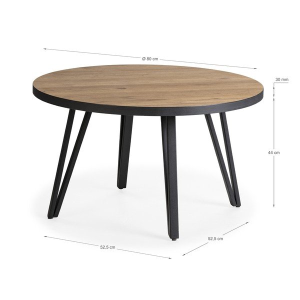 Кръгла масичка за кафе с дъбов плот в черен и естествен цвят ø 80 cm Sindi – Marckeric-image-3