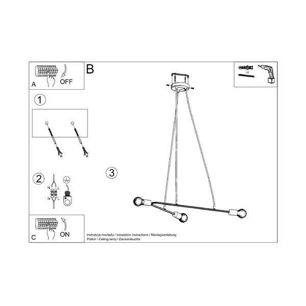 Черна висяща лампа 80x40 cm Latomia - Sollux-image-4