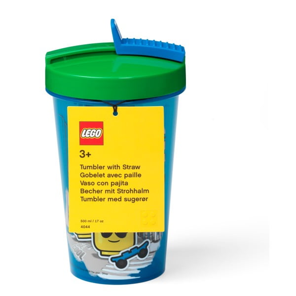 Синя чаша със зелен капак и сламка , 500 ml Iconic - LEGO®-image-1