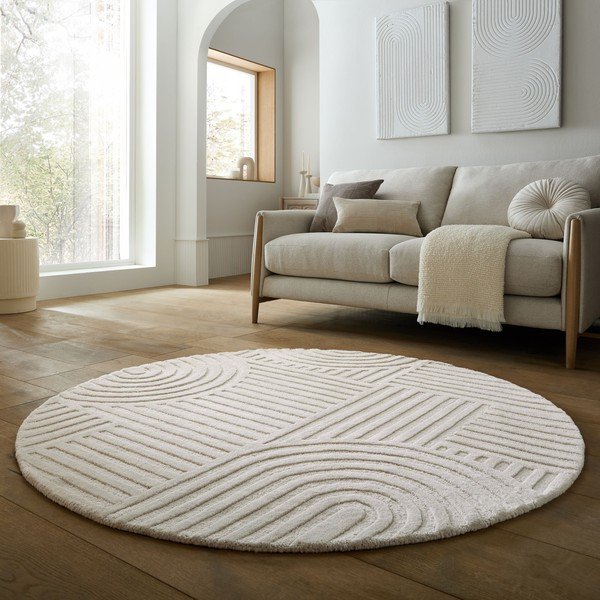 Ръчно изработен вълнен кръгъл килим в цвят слонова кост ø 160 cm Zen Garden – Flair Rugs-image-1